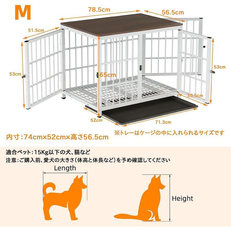 犬用ケージ 屋根付き 小型犬 中型犬 大型 白 頑丈 トレー付き