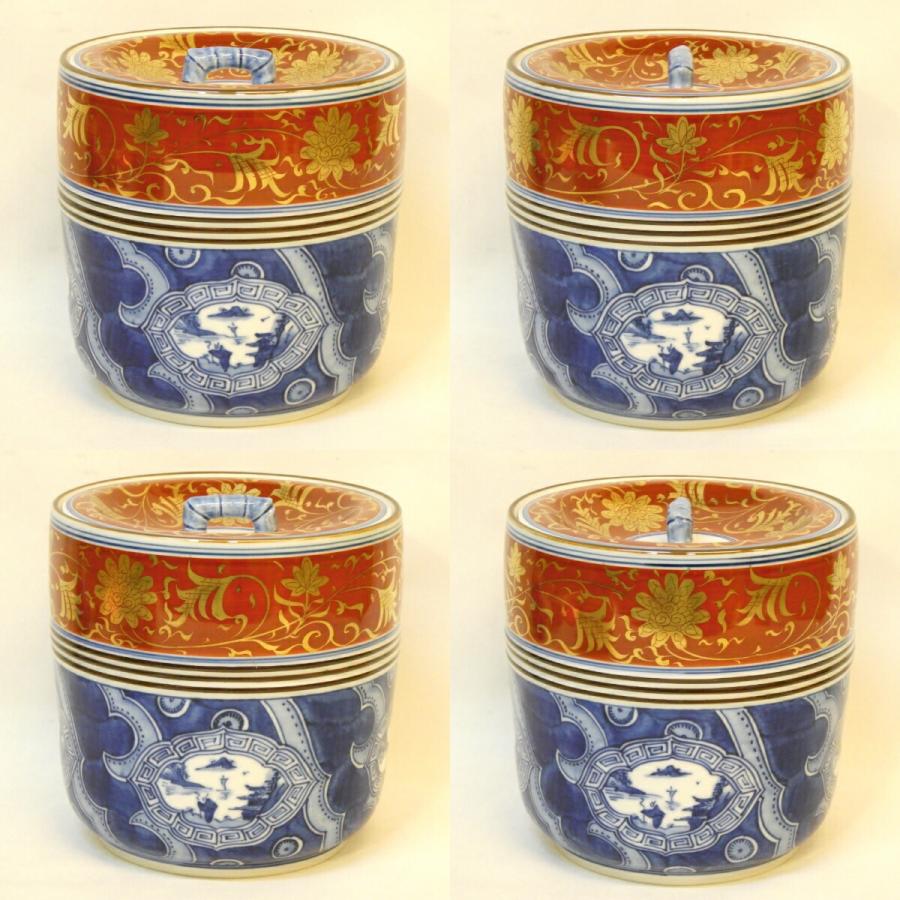 十一月の特売品】平安 手塚祥堂作 染付金襴手 唐草文台子皆具 茶道具