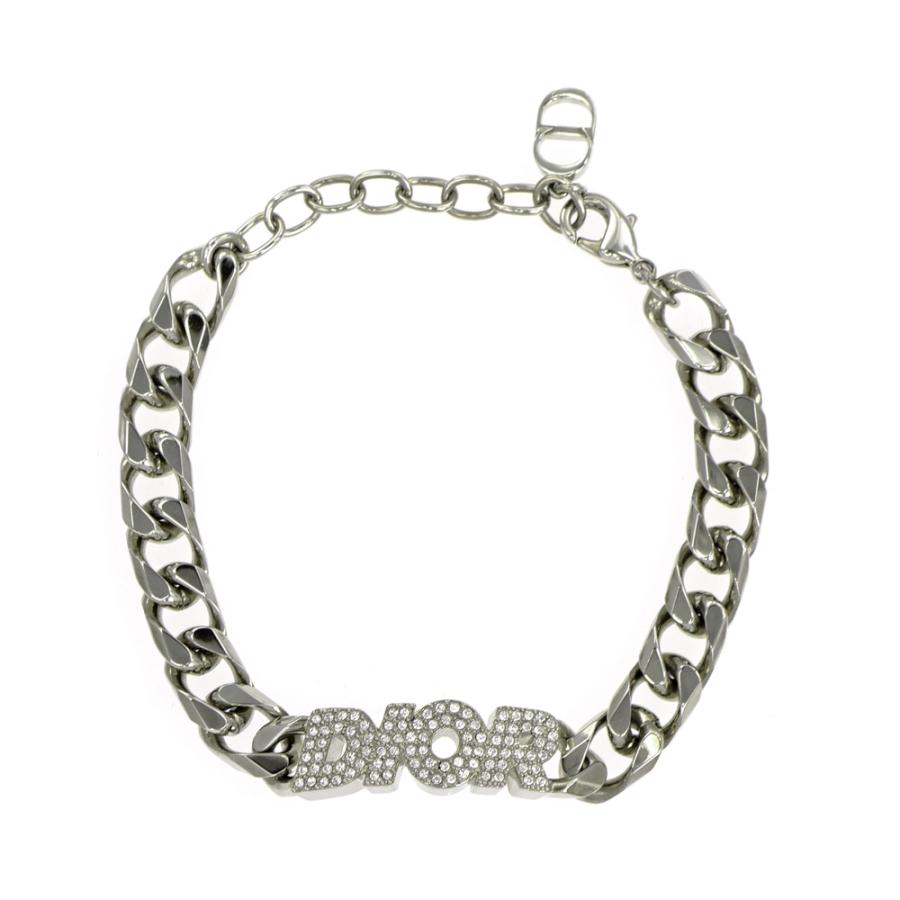 名東】ディオール ブレスレット シルバーカラー ロゴ ラインストーン付