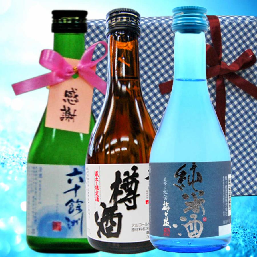 長崎日本酒ミニボトル箱入包装3本セット/六十余州 梅が枝 杵の川 300ml