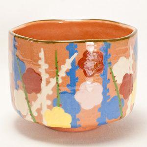 B509b 金蘭四君子図 色絵茶碗 薩摩焼 錦山作 竹梅菊蘭 箱無 B509b 金蘭