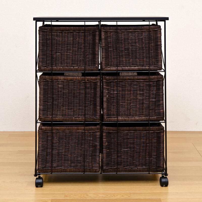 チェスト キャスター付き アジアン 大容量 収納 6杯 かご カゴ 籠 篭