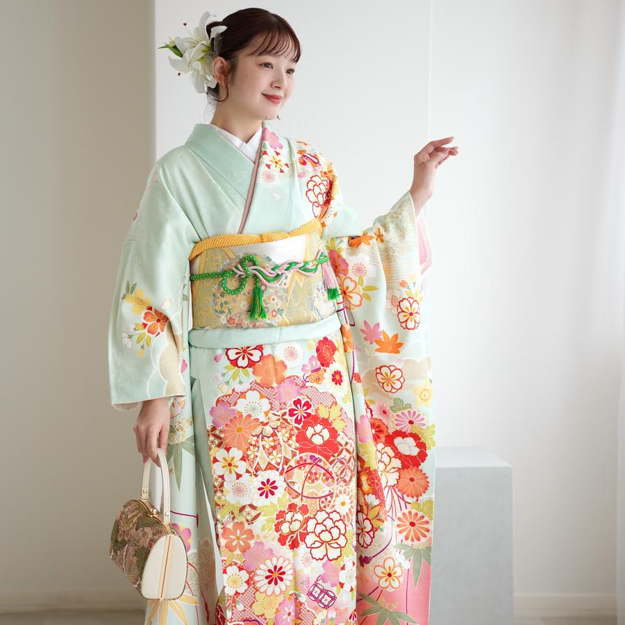 ≪早い者勝ち≫【お得品】振袖セット 成人式 正絹 古典柄 振袖 水色 S*12