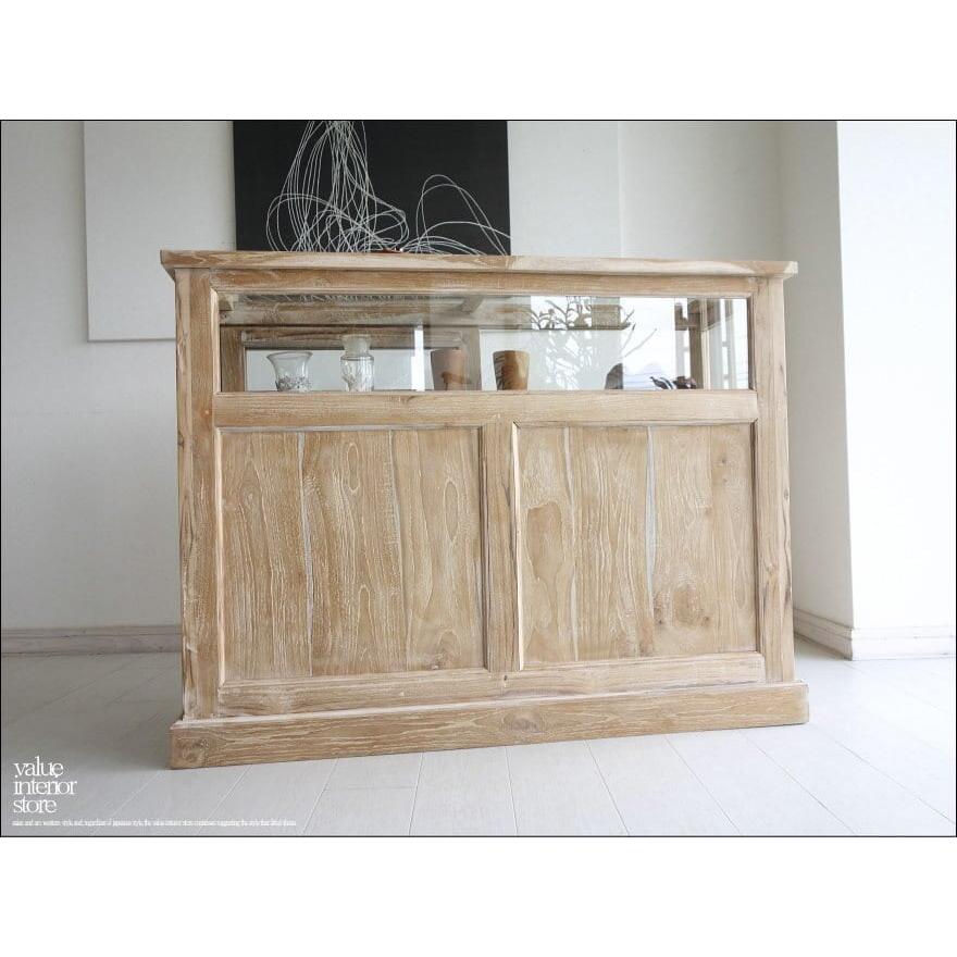 チーク総無垢 ショーケースカウンターQuese ガラスケース 飾り棚 店舗