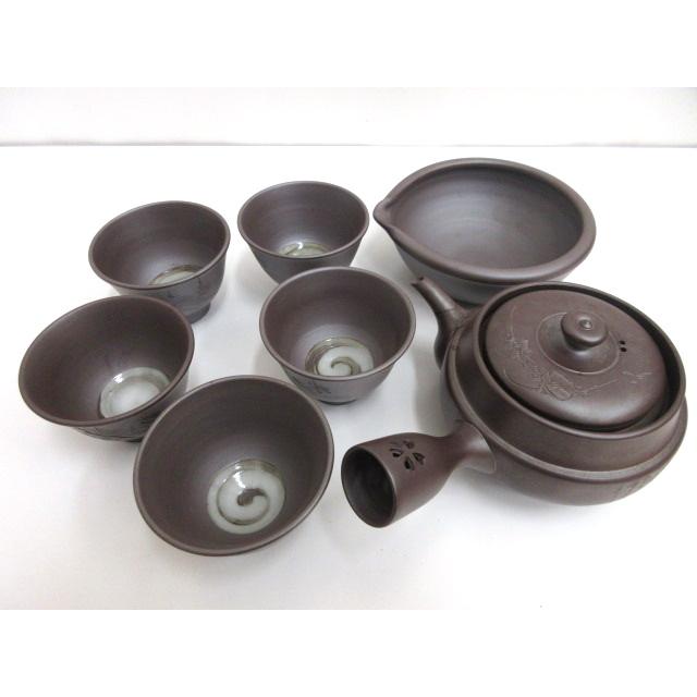 俊峯 作 萬古焼 茶器揃 茶碗 急須 湯さまし 7点セット 茶系 煎茶道具