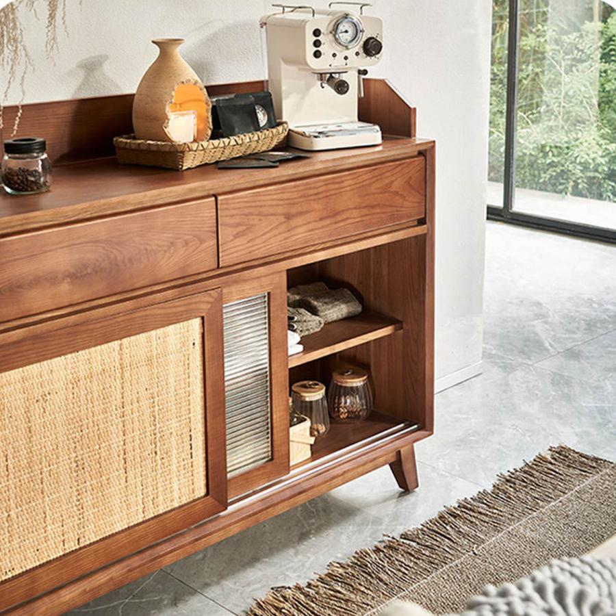 VeroMan ラタン扉 木製キャビネット 食器収納棚 ラック ストレージ