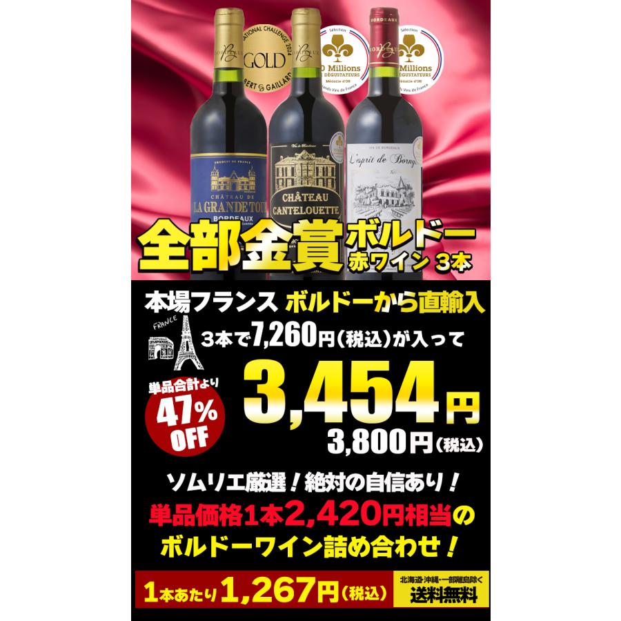 ワイン ワインセット 全て金賞受賞 ボルドー赤ワイン 3本セット