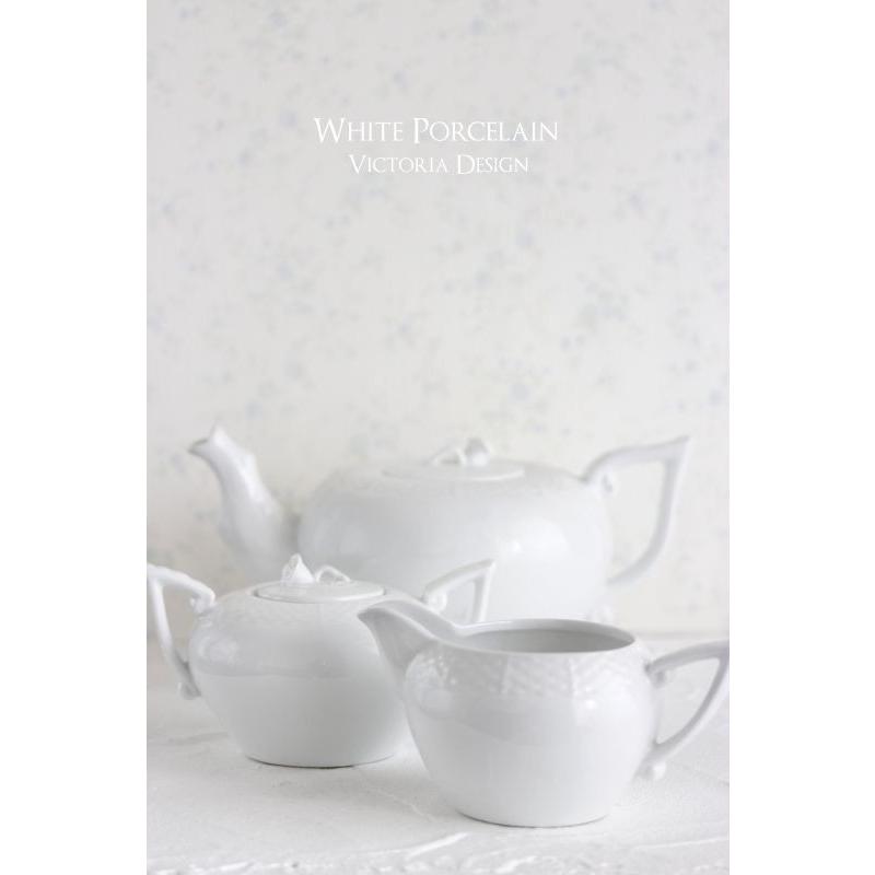 ポーセラーツ 白磁 ティーセット ラウンドトレス (ポット、クリーマー