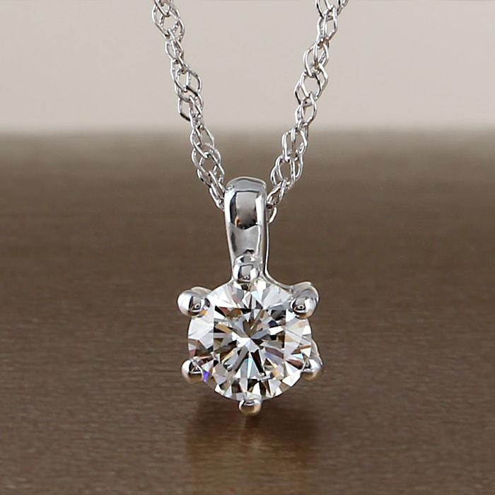 完売】ダイヤモンド 一粒 ネックレス 天然 K18 ホワイトゴールド 6本爪