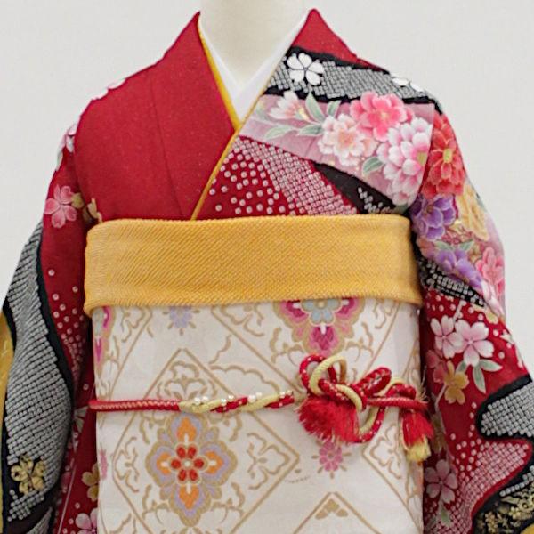 正絹振袖+半衿付き長襦袢+帯+帯揚+帯〆+重衿 6点セット 可愛さと個性の