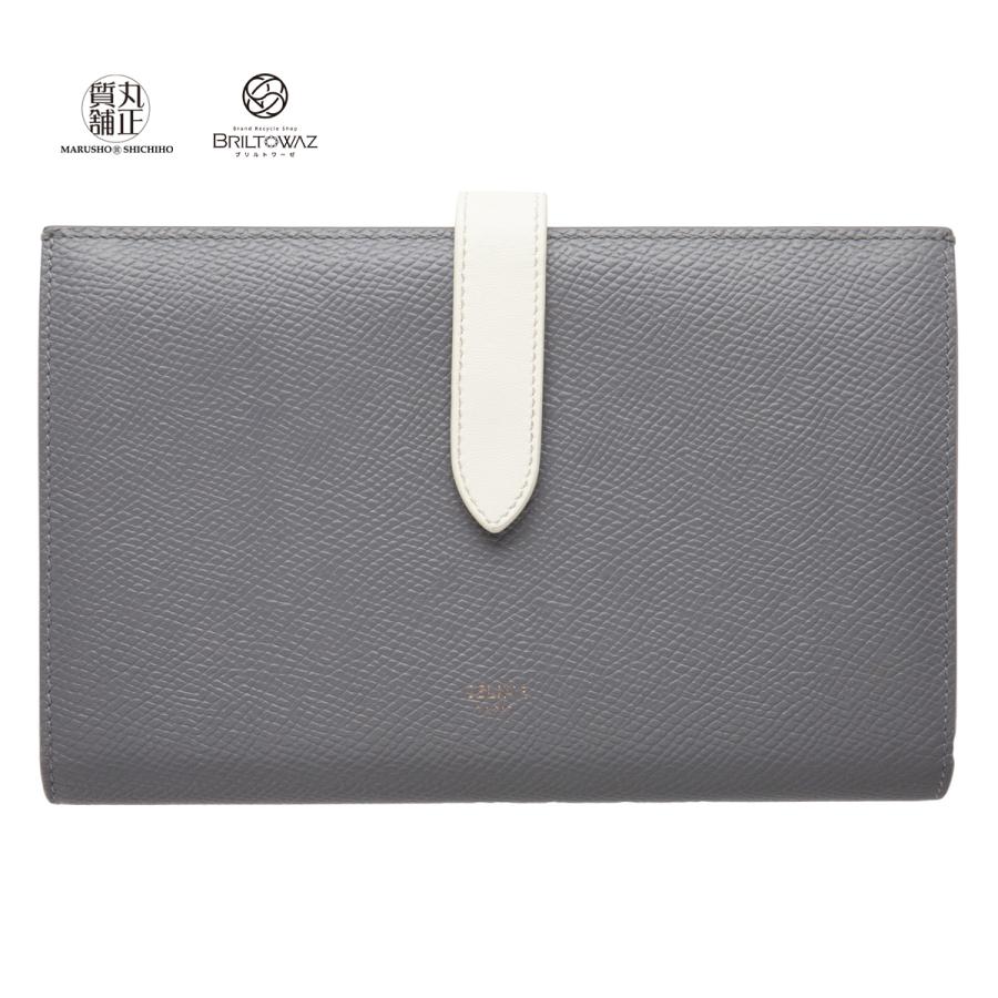 CELINE ラージストラップウォレット ミディアムグレー/ホワイト