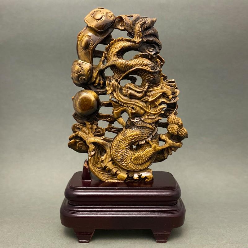 天然石彫刻置物 タイガーアイ 龍 台座付き : 陽和堂 - 通販 - Yahoo
