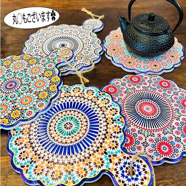 1個までメール便】トルコ柄タイルプレート（四角5カラー）♪ 鍋敷き