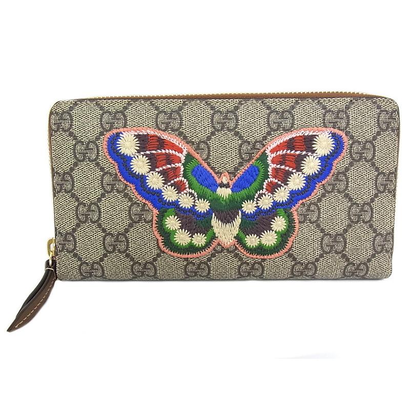 GUCCI（グッチ） ラウンドファスナー 長財布 蝶 バタフライ 刺繍