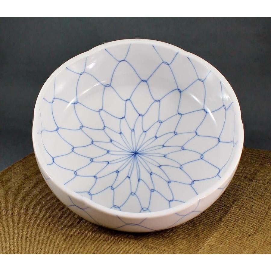 瀬戸焼 手書き 染付網絵 花型6寸鉢 : やきもの工房・炎 - 通販