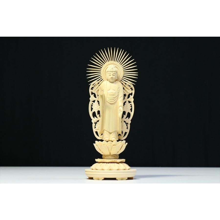 修縁堂】仏像 阿弥陀三尊 日光菩薩 観音菩薩 八角蓮華丸台座 木彫り