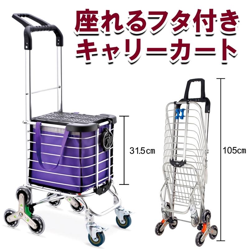 ショッピングカート 座れるタイプ おしゃれ 折りたたみ 3輪 フタ付き