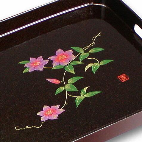 お盆 長手盆 48cm 鉄仙 ｜ 和風 トレー 取手穴 : びーんず生活雑貨デポ