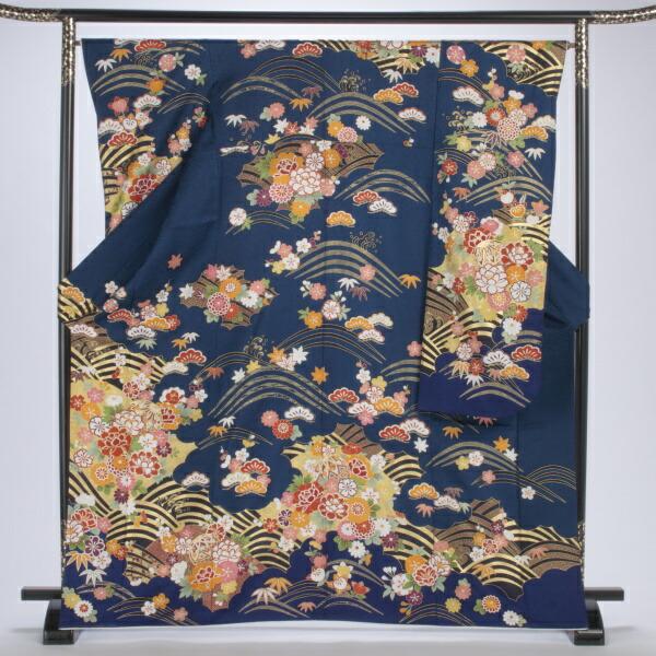 京都きもの友禅 振袖 中古 フルセット 成人式 Mサイズ 古典 青・紺系