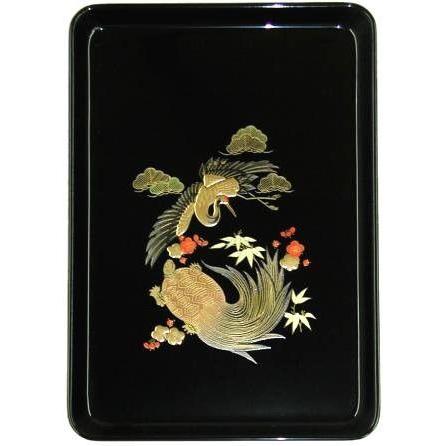切手盆(越前塗)木製 漆塗り 漆器 蒔絵(松竹梅鶴亀) 9号(9寸)横19cm×縦