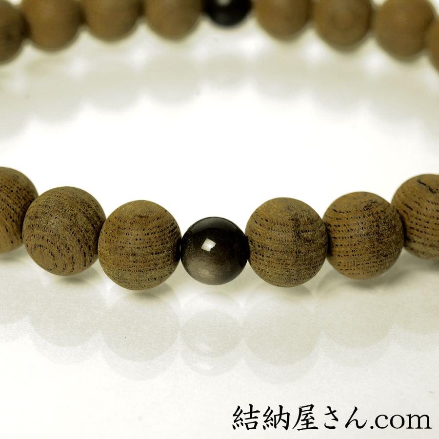 数珠 念珠 神代欅（ケヤキ） 銀黒曜石仕立 正絹蛍房（桐箱付）（略式