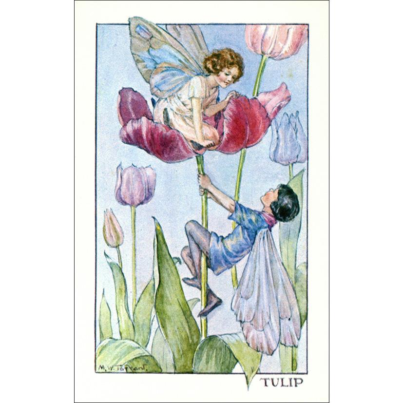 スコットランド製マーガレットタラント少女猫妖精水彩複製画額付き