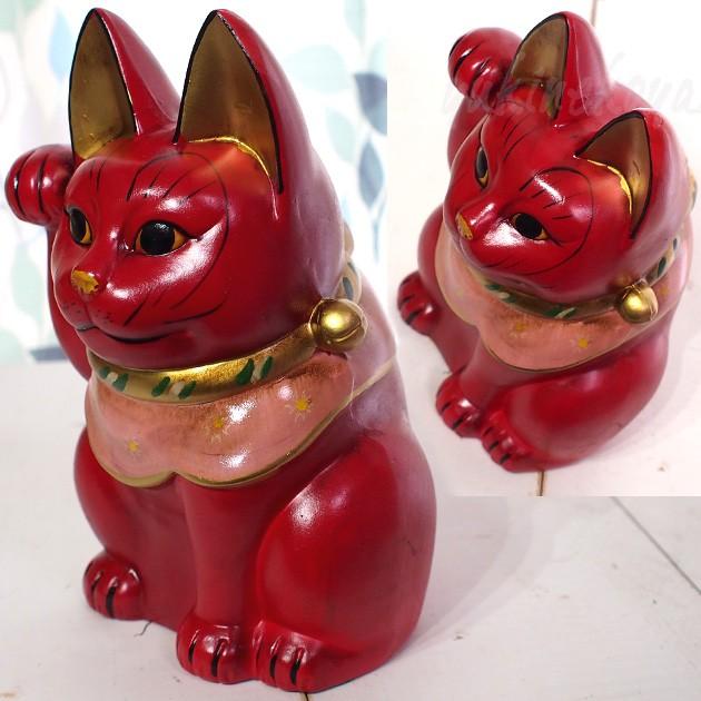 古色三河 招き猫 大正ロマンの復刻版 レトロ招き猫 赤猫 大 日本製