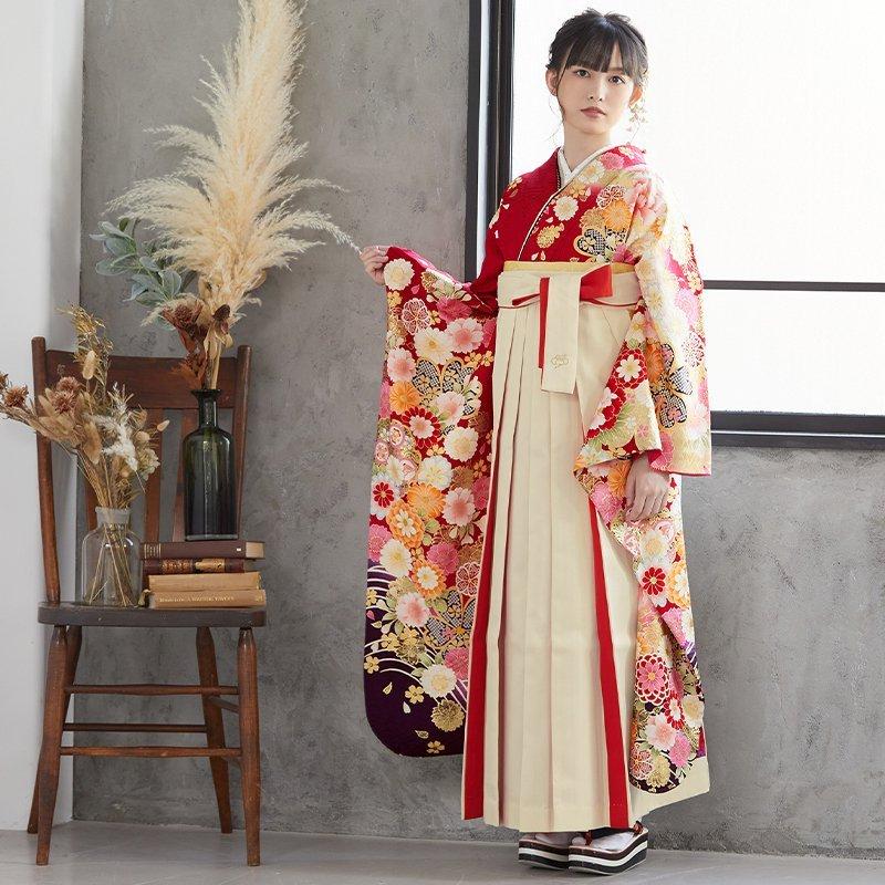 卒業式 袴セット 赤 桜花藤牡丹(絹)(宅) レンタル 大学生 振袖袴
