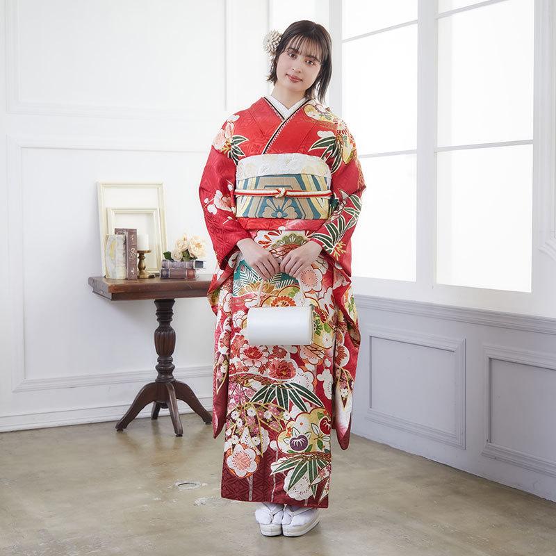振袖 レンタル 成人式 結婚式 吉澤の友禅赤 松竹梅 吉澤の友禅 12月〜1