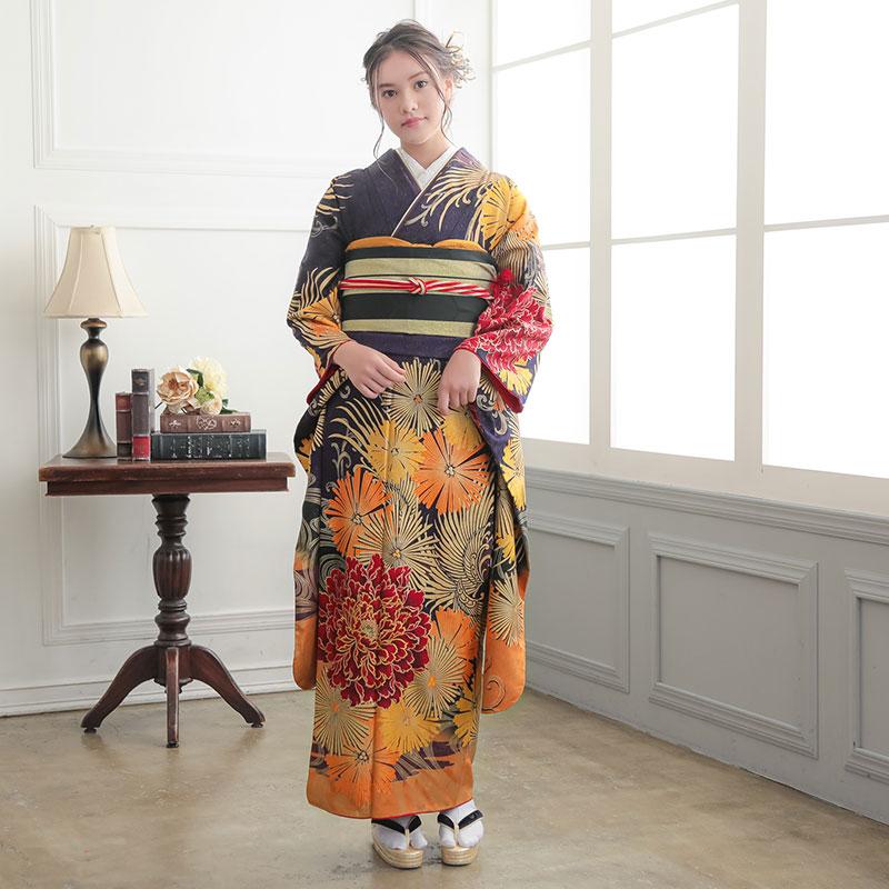 総絞り牡丹扇子菊花流線振袖着物012a p