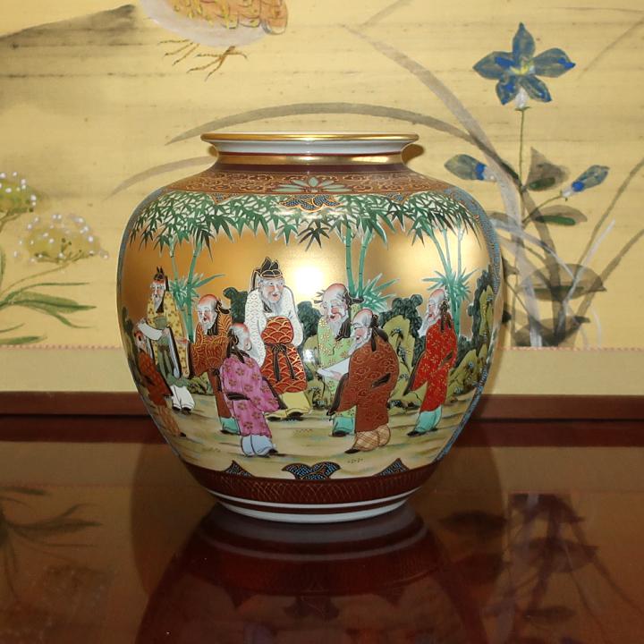 九谷錦生作金箔装飾 陶器 花瓶