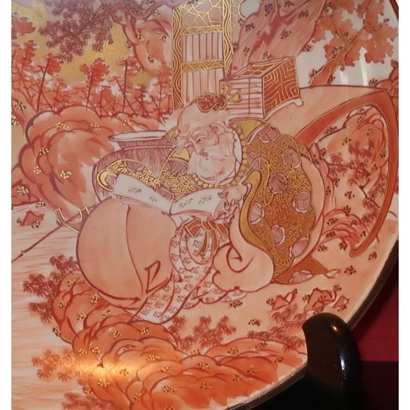 M387】九谷焼 名工 橋田与三郎 細密赤絵金彩 花瓶 楼閣山水人物草花