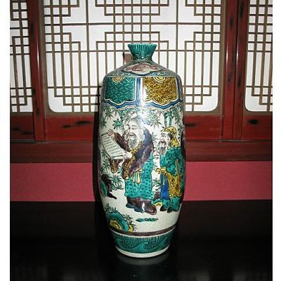 九谷焼 花瓶 陶器 古九谷人物 糠川清章（はせがわせいしょう）作