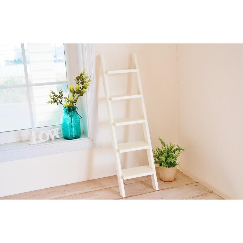 はしご ラダー シェルフラック 5段 階段シェルフ 白 ホワイト 木製