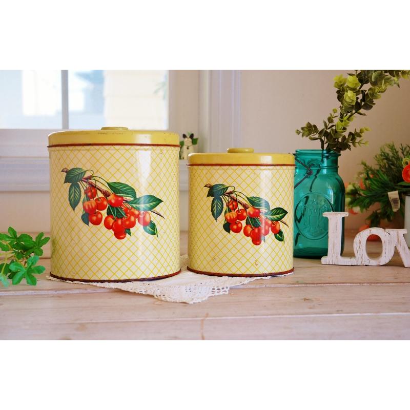 アンティーク缶 キャニスター缶 2個セット チェリー柄 アンティーク