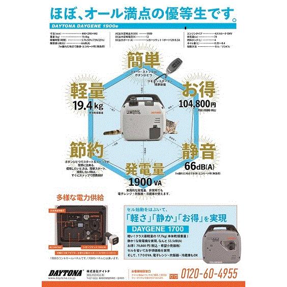 発電機-DAYGENE1900e【デイトナ製】 : 電動プロショップ雑貨市場Yahoo