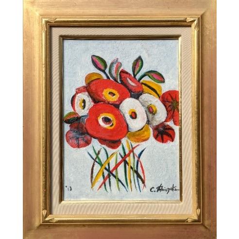 油画 タイトル『花の生まれる日』 F4 ※額装込み 絵画 油絵 F4サイズ（4号）