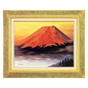 絵画 油絵 赤富士 （小林幸三） WF3号 【海・山】【肉筆】【油絵