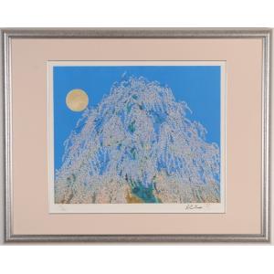 富士山と桜 日本画 「晴々日本」平松玲二 平松礼二 「 路・望岳