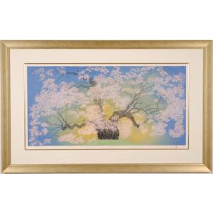 中島千波 「千歳櫻」 岩絵具方式複製画 刷り込みサイン・作品証明