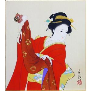 専用 画 美人画 原画 手描きイラスト 水彩画 和装 正月 中谷文魚