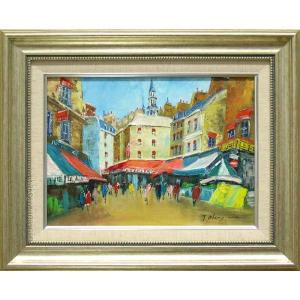 額縁付 1点物 油彩画 黒沢久 風景画『オンフルール』56 × 63cm 額縁付