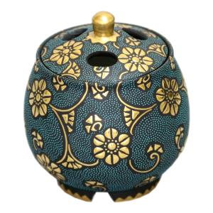 九谷焼 仲田錦玉（二代目）九谷焼香炉 渦打青粒鉄仙二重唐草 : 北山堂