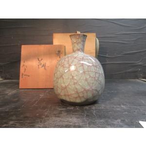 加藤舜陶 灰釉 彫文 壷 花瓶 花器 花入 花生 共箱 陶器 陶芸 作家