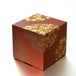 重箱 越前漆器 牡丹彫 漆塗り 三段重箱 19.9cm : おいしい