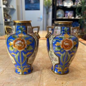 ノリタケ オールドノリタケ 金盛 花図 両耳飾壺 花瓶 : リビングT&S