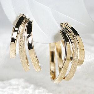 フープピアス ダイヤカット ピアス 地金 3連 18k 18金 YG ゴールド