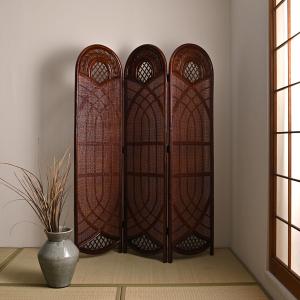 衝立 ラタン 籐 スクリーン 2連 パーテーション 低い アジアン
