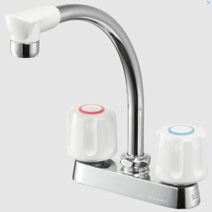SANEI ツーバルブ台付混合栓 K71D-W 共用形 ミニキッチン シンク 狭い