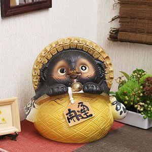 信楽焼 7号ガマグチ狸(黄色) たぬき タヌキ 狸 開運 縁起物 可愛い